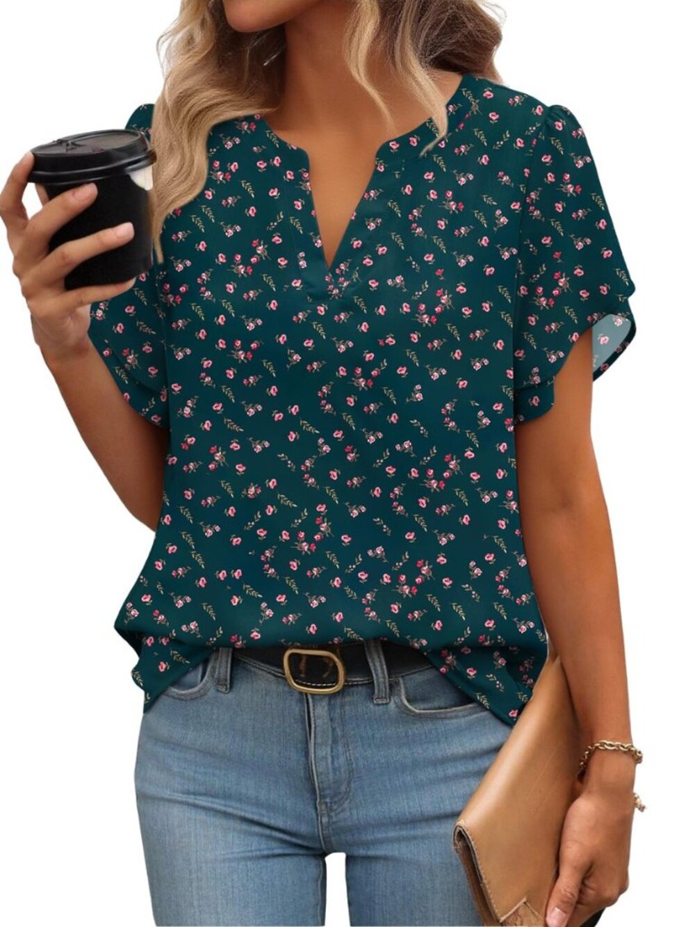 Womens Dressy Casual Chffon Shirts Short Sleeve V Neck Work Blouse